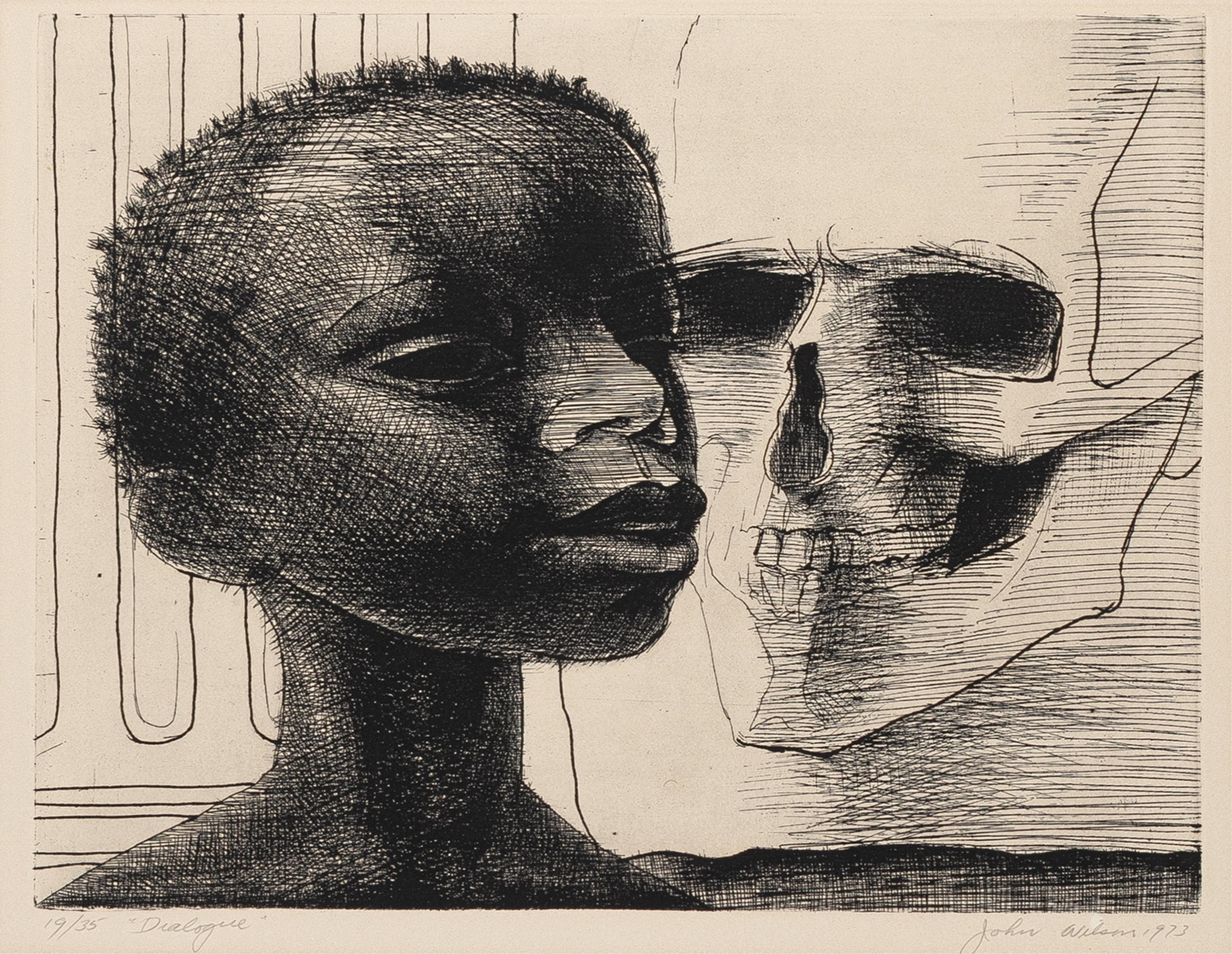 Artwork by John Woodrow Wilson, Dialogue, Made of Etching And Aquatint On Cream Wove Paper