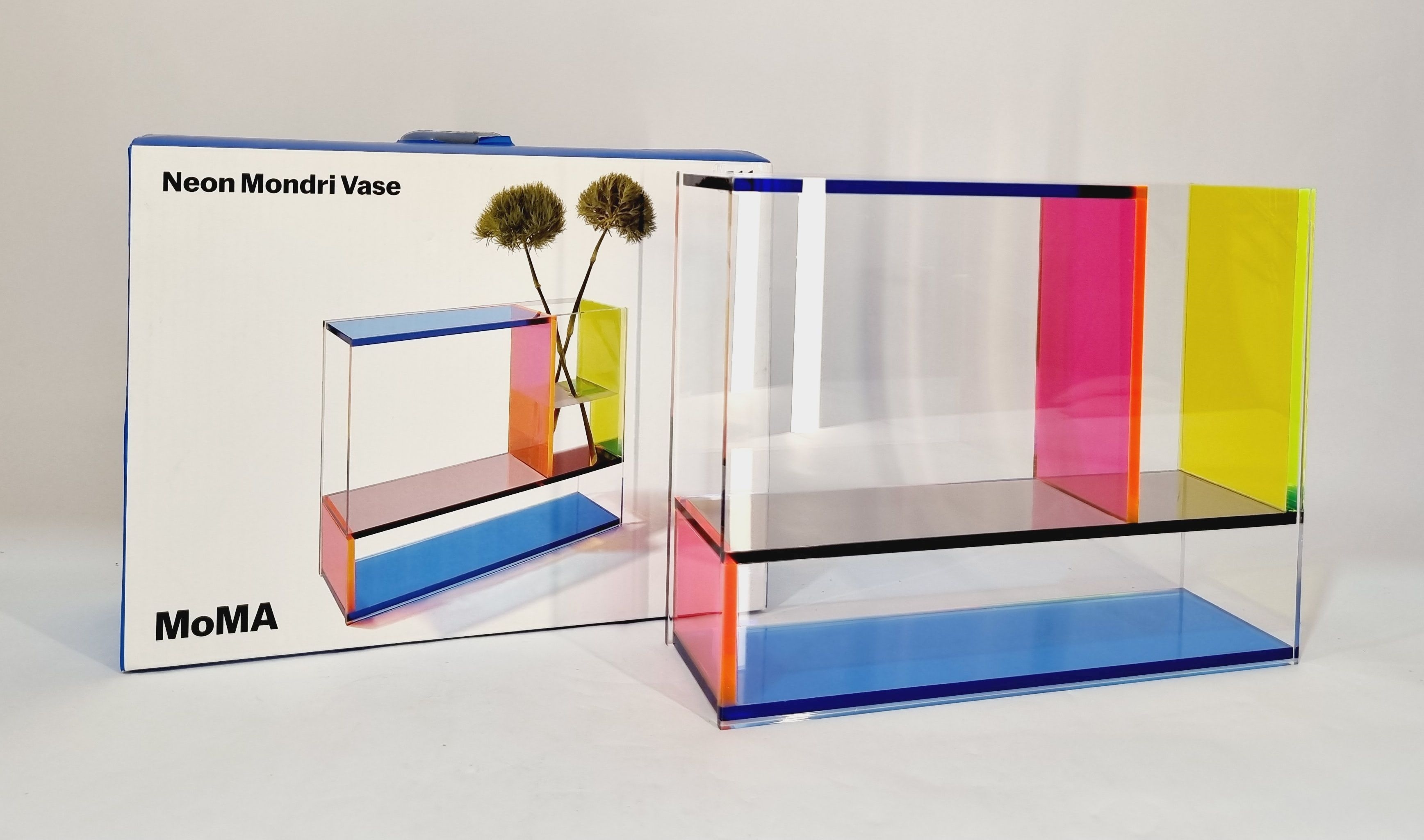 Artwork by Frank Kerdil, NEON MONDRI VASE, Made of Transparent Neon Plastic
