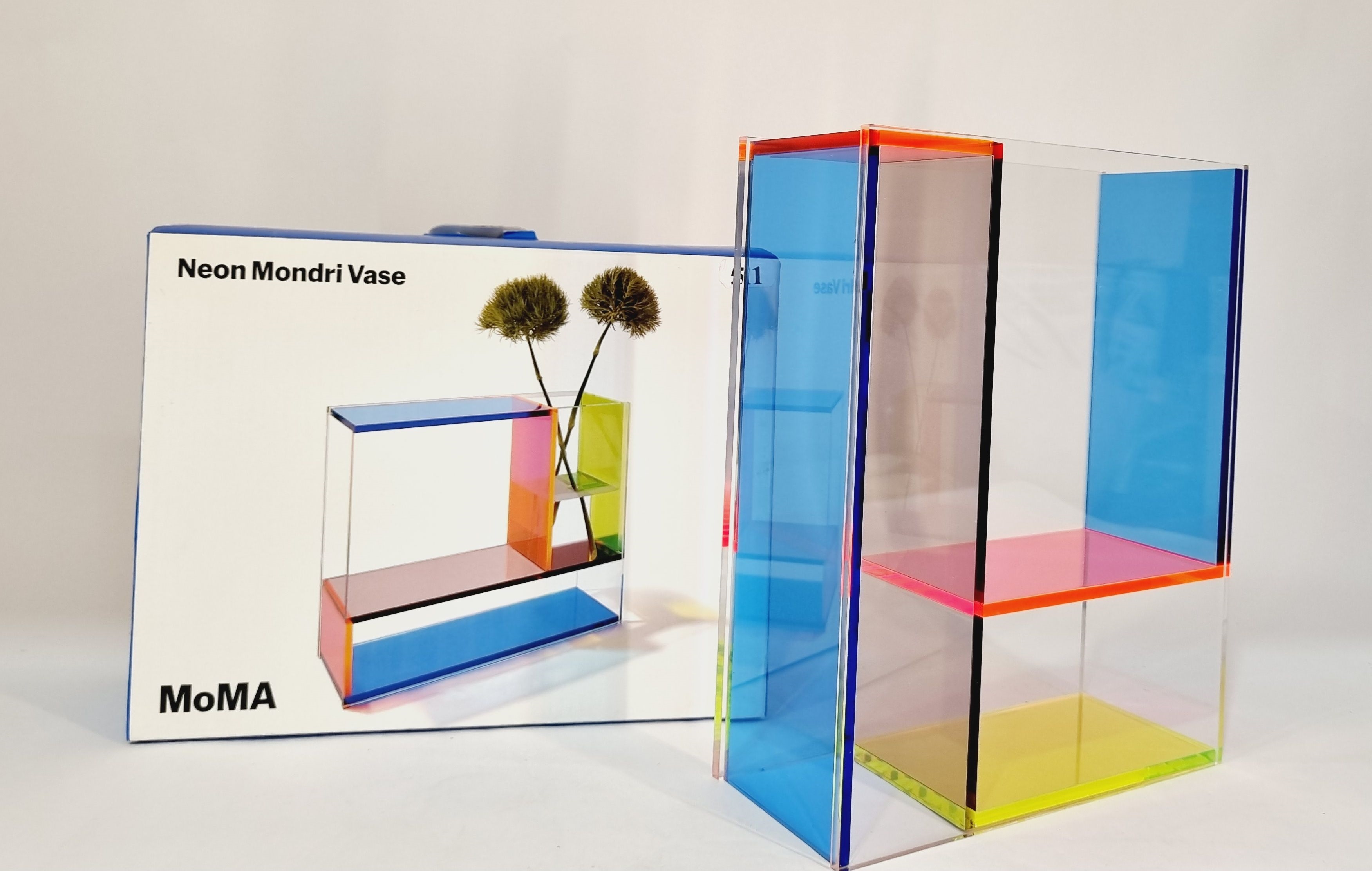 Artwork by Frank Kerdil, NEON MONDRI VASE, Made of Transparent Neon Plastic