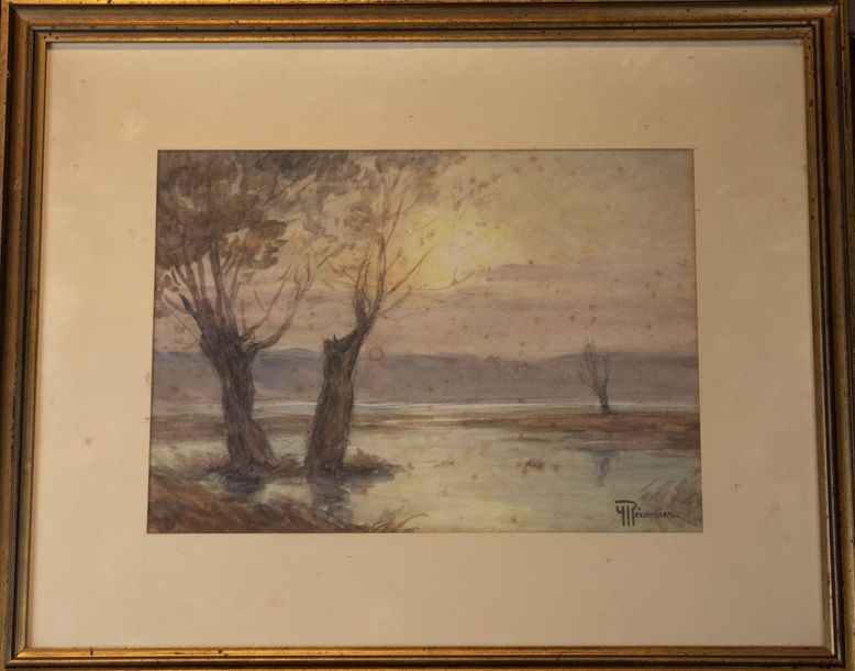 Artwork by Yvonne Récamier, Étang en Bugey, Made of watercolor over charcoal