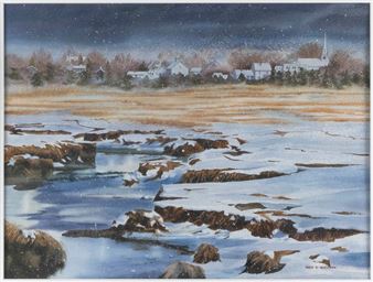 Cape Cod village from across a snowy marsh - Karol B. Wyckoff