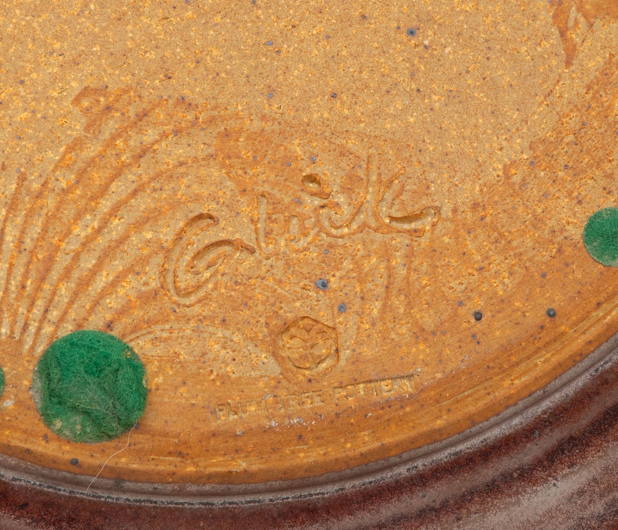 Artwork by John Glick, Plum Tree Pottery Charger, Made of elements: checks, cross hatch, free flow and base glaze