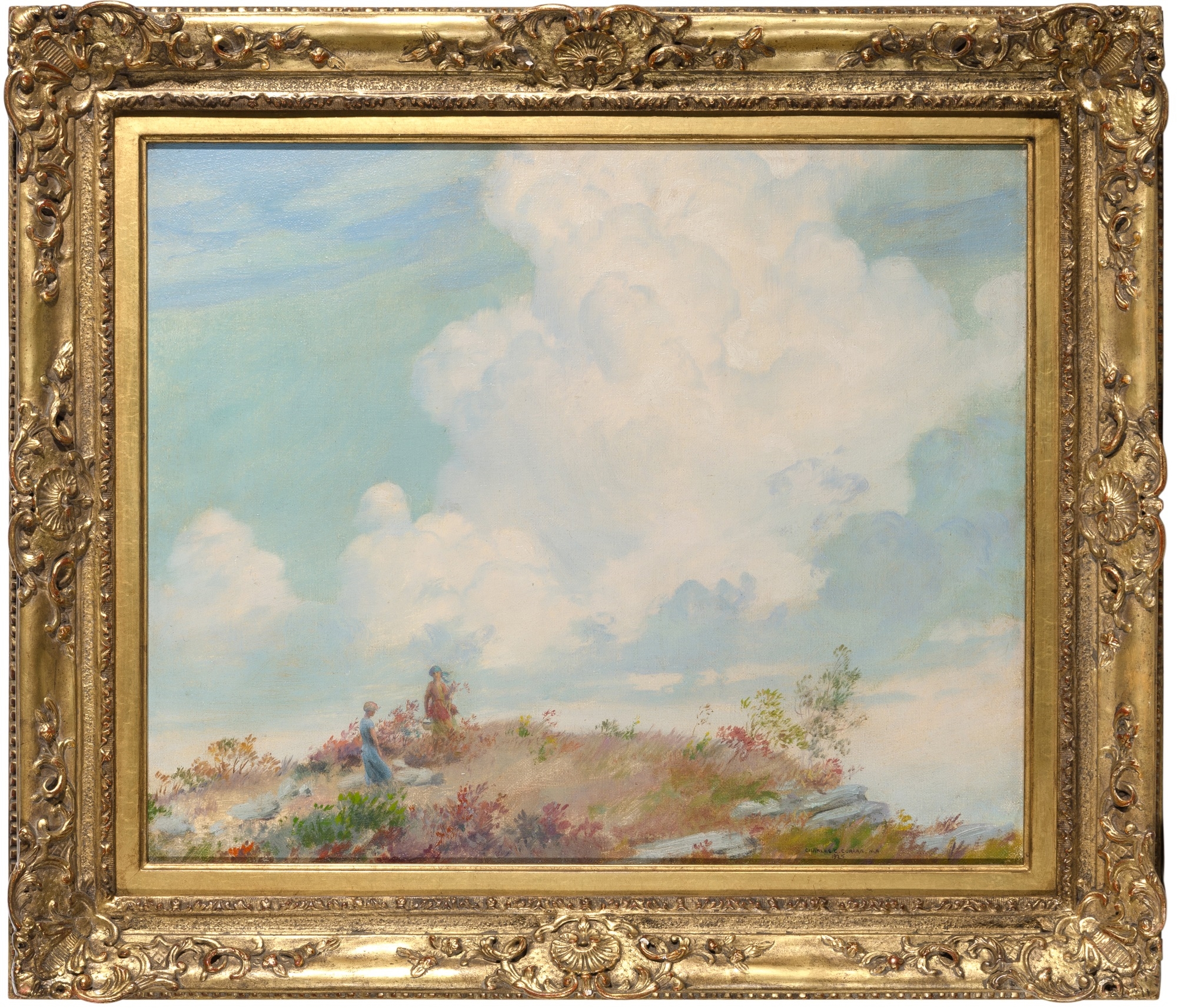 Artwork by Charles Courtney Curran, Two Ladies on the Beach, Made of Oil On Canvas Mounted To Panel