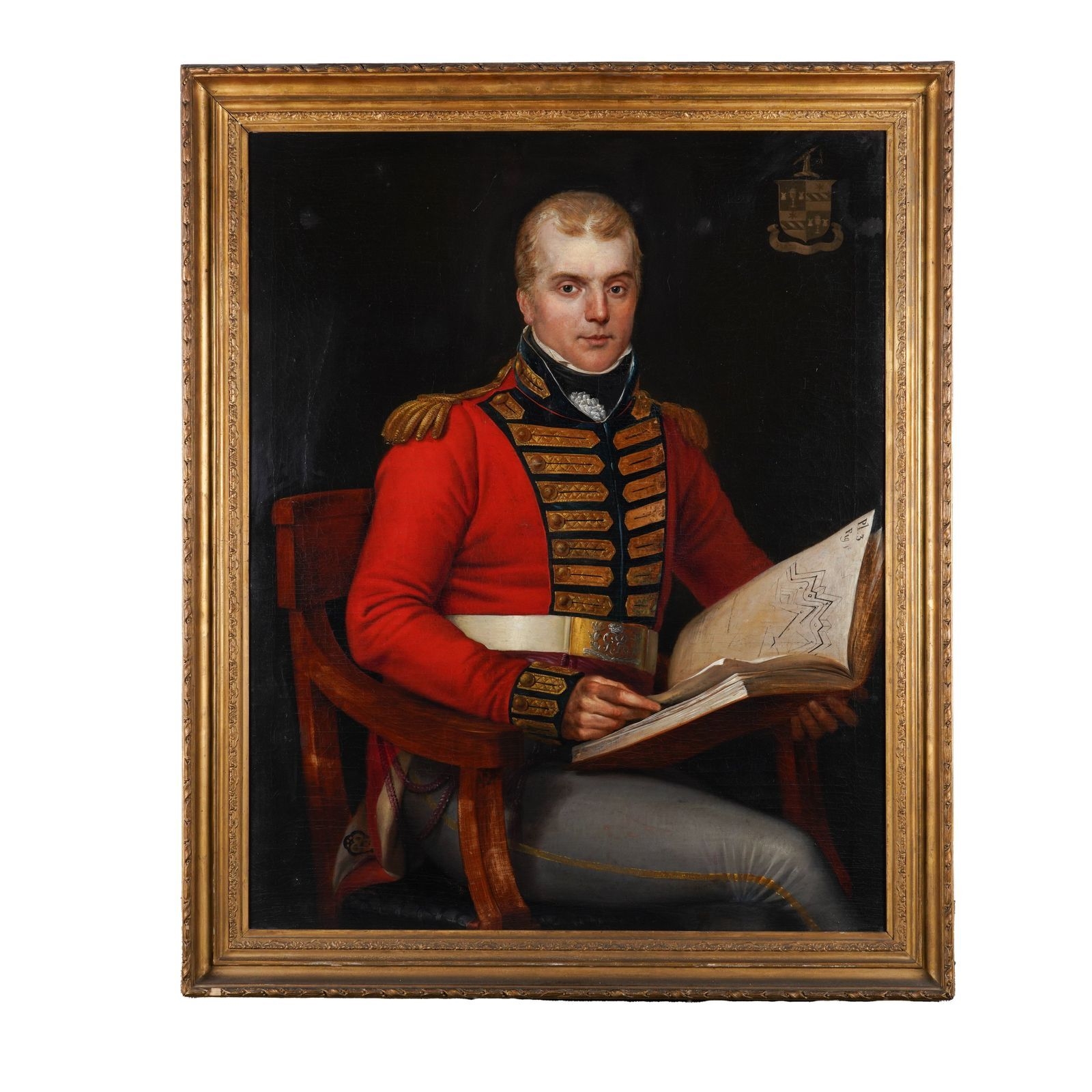 Artwork by Robert Home, Portrait of a soldier, half- length seated, reading a book armorial, Made of Oil On Canvas
