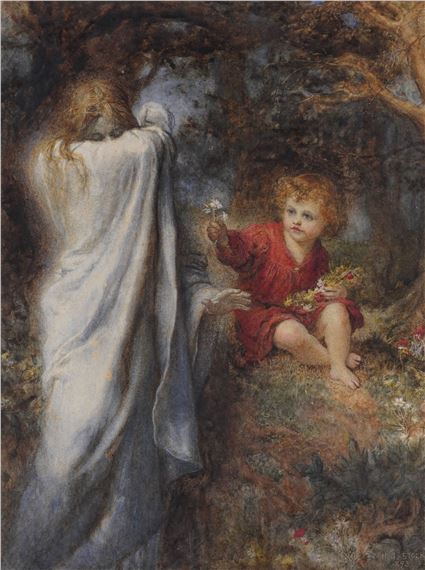 A child innocently offering flowers to death - Henry John Stock