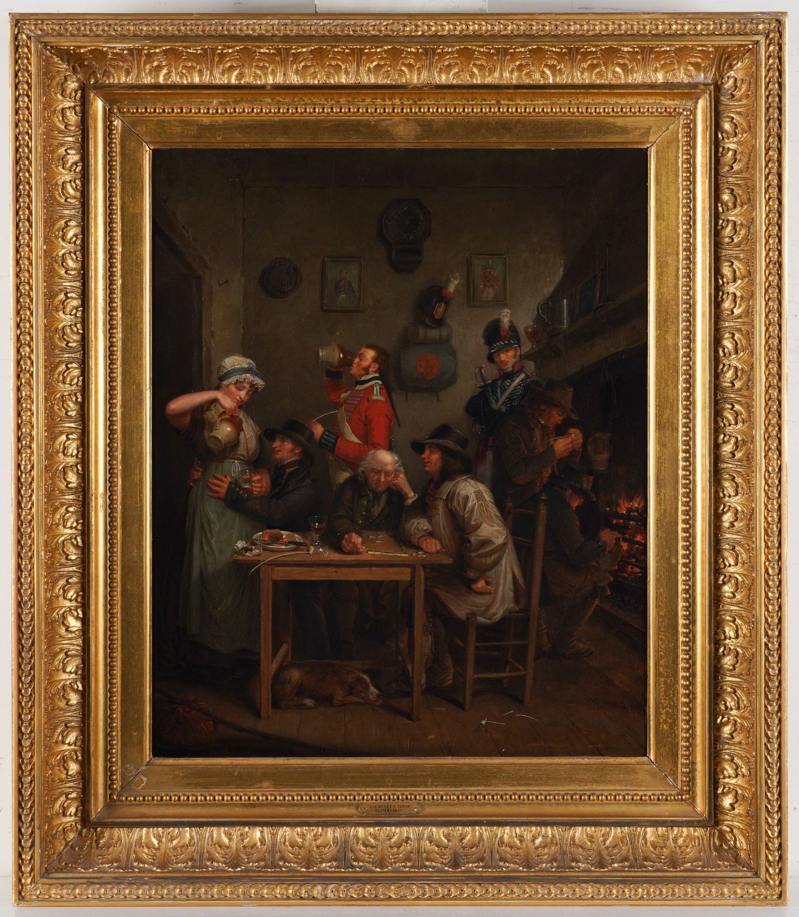 Artwork by Laurence Cosse, Soldiers and domino players in a tavern, Made of Oil On Canvas