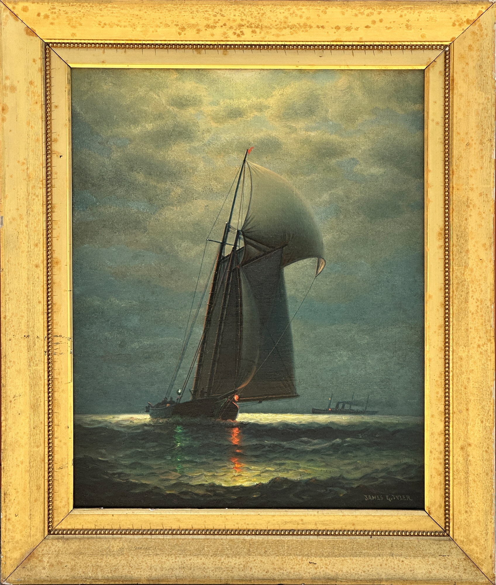 Artwork by James Gale Tyler, Moonlight Sail, Made of Oil On Canvas