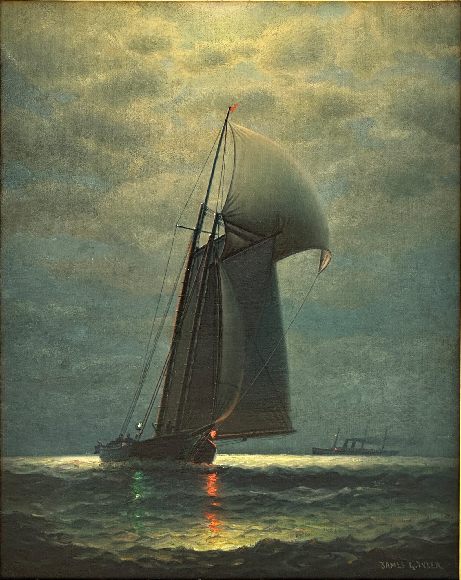 Artwork by James Gale Tyler, Moonlight Sail, Made of Oil On Canvas
