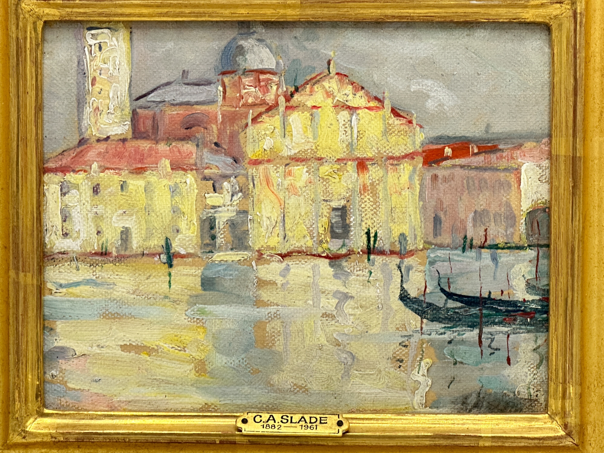 Artwork by Caleb Arnold Slade, St. Georges, Venice and Gondolas with Bell Tower, Made of Oil On Canvas And Oil On Paper Mounted On Board