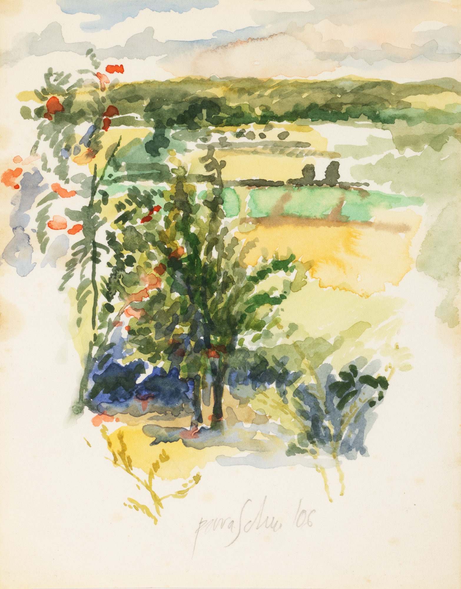 Artwork by Christian Paraschiv, Peisaj de vară [2006, Made of watercolor on paper