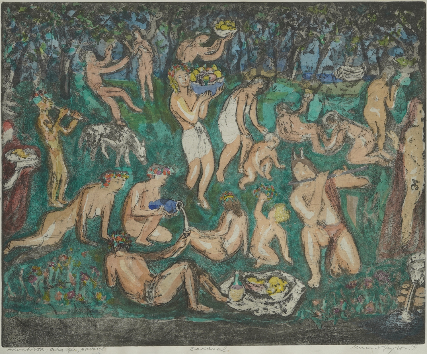 Artwork by Munir Vejzović, Bacchanal, Made of Aquatint, drypoint and watercolour on paper