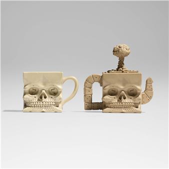 Skull Teapot; Skull Cup - Richard Notkin