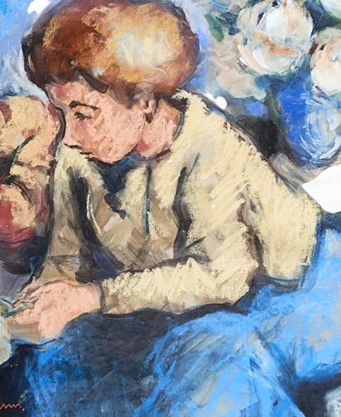 Artwork by Hennie Niemann Junior, GILT WOODEN FRAMED PAINTING OF A WOMAN SITTING SIGNED BY ARTIST BEHIND GLASS SIGNED BY WELL KNOWN ARTIST HENNIE NIEMAND JUNIOR