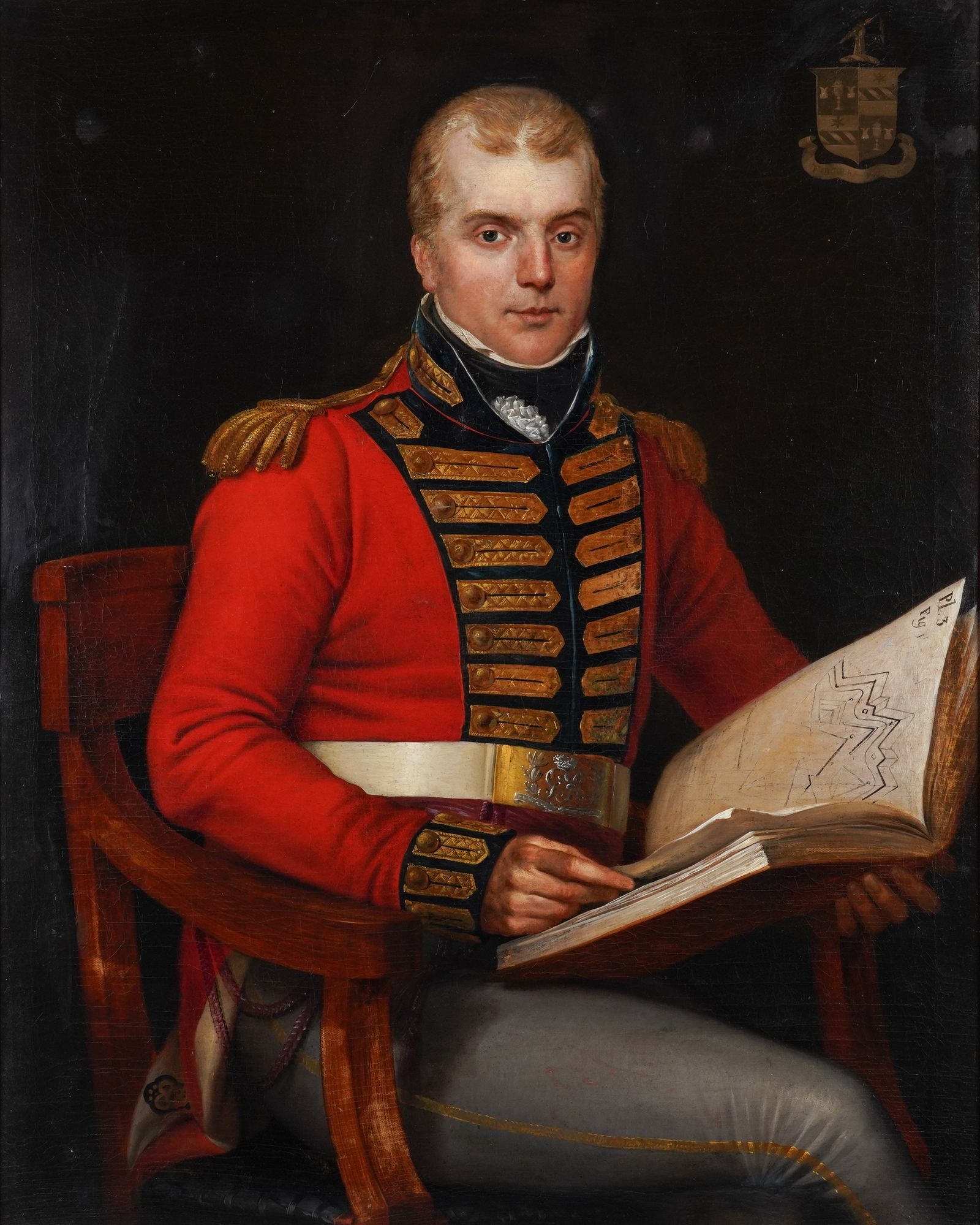 Artwork by Robert Home, Portrait of a soldier, half- length seated, reading a book armorial, Made of Oil On Canvas
