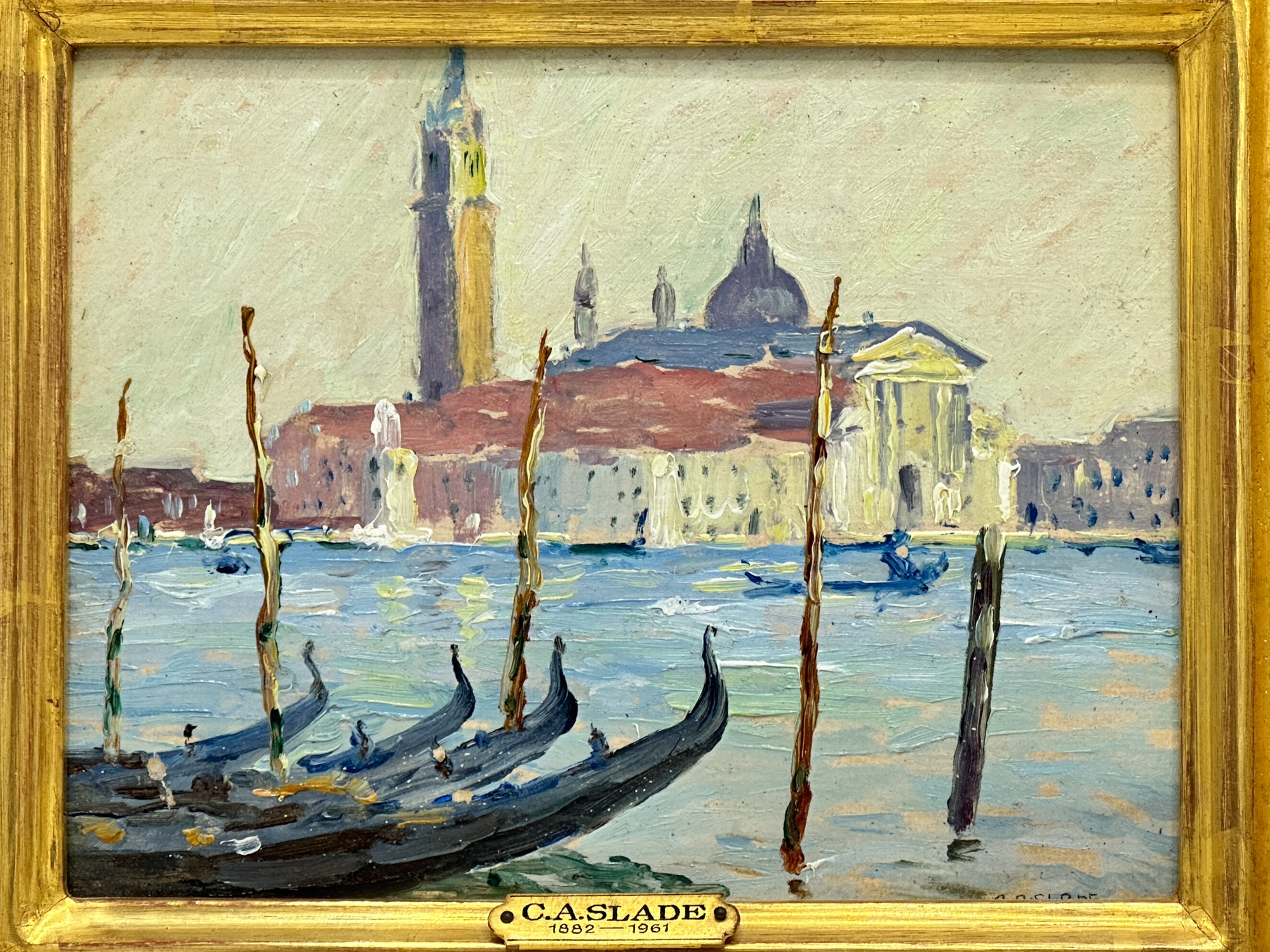 Artwork by Caleb Arnold Slade, St. Georges, Venice and Gondolas with Bell Tower, Made of Oil On Canvas And Oil On Paper Mounted On Board