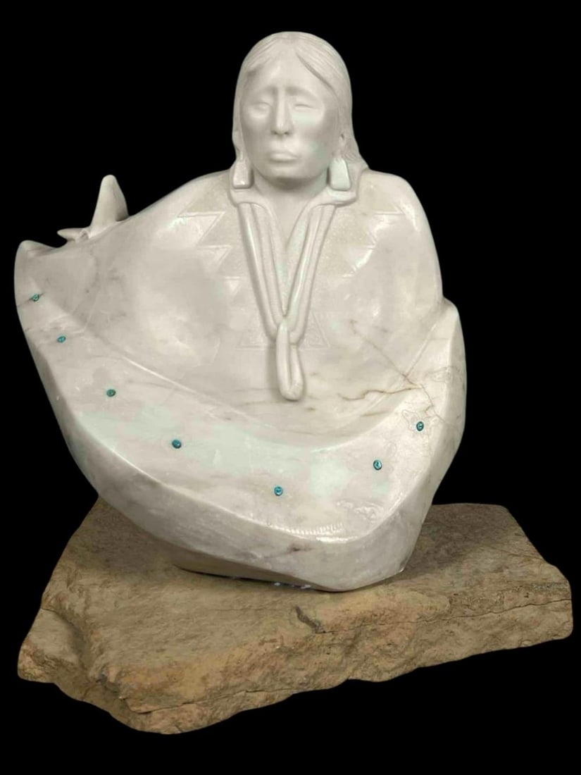 Artwork by Michael J. Chee, Woman With Butterflies, Made of Marble & Turquoise