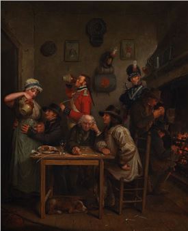 Soldiers and domino players in a tavern - Laurence Cosse