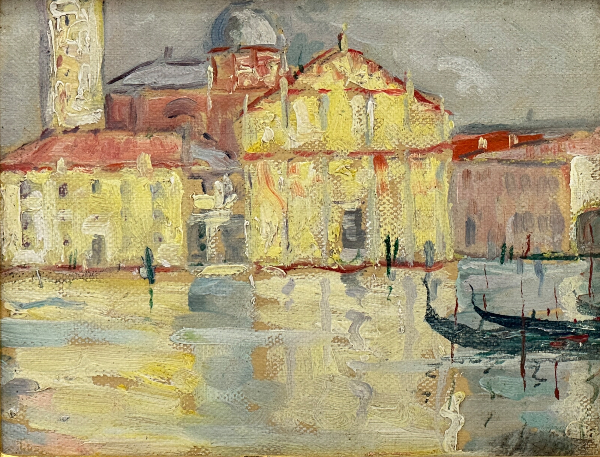 Artwork by Caleb Arnold Slade, St. Georges, Venice and Gondolas with Bell Tower, Made of Oil On Canvas And Oil On Paper Mounted On Board