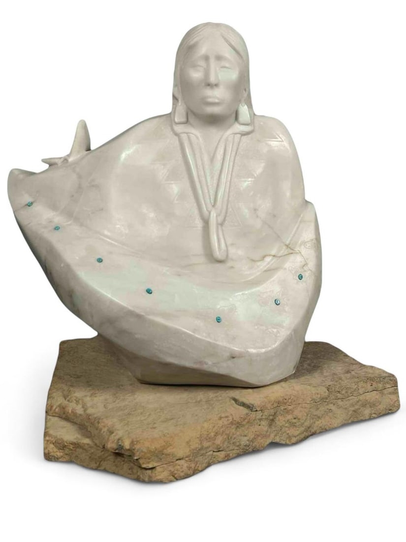 Artwork by Michael J. Chee, Woman With Butterflies, Made of Marble & Turquoise