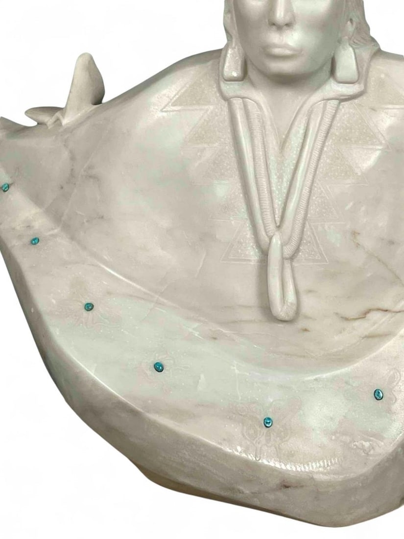 Artwork by Michael J. Chee, Woman With Butterflies, Made of Marble & Turquoise