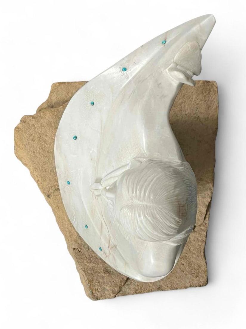 Artwork by Michael J. Chee, Woman With Butterflies, Made of Marble & Turquoise