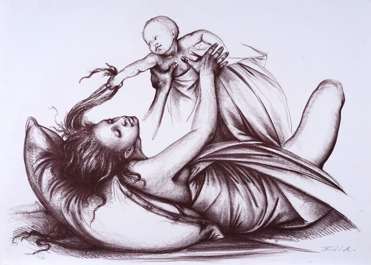 Artwork by Mario Pacchioli, MaternitÃ, Made of Litografia