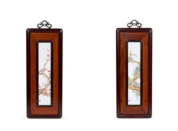 A PAIR OF 'PINE AND PRUNUS' PLAQUES - Tian Hexian