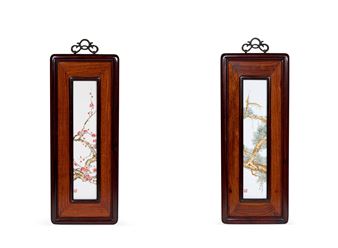 A PAIR OF 'PINE AND PRUNUS' PLAQUES - Tian Hexian