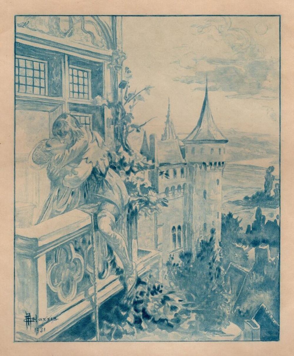 Artwork by Edmond Malassis, The Embrace, Made of Copper Plate Engraving In Blue Ink On Velin Paper