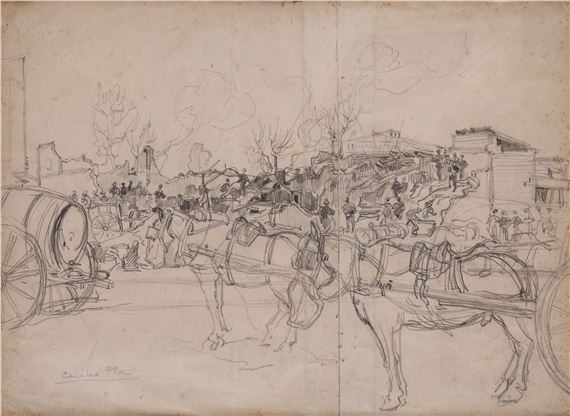 Carts next to a market - Cecilio Pla y Gallardo