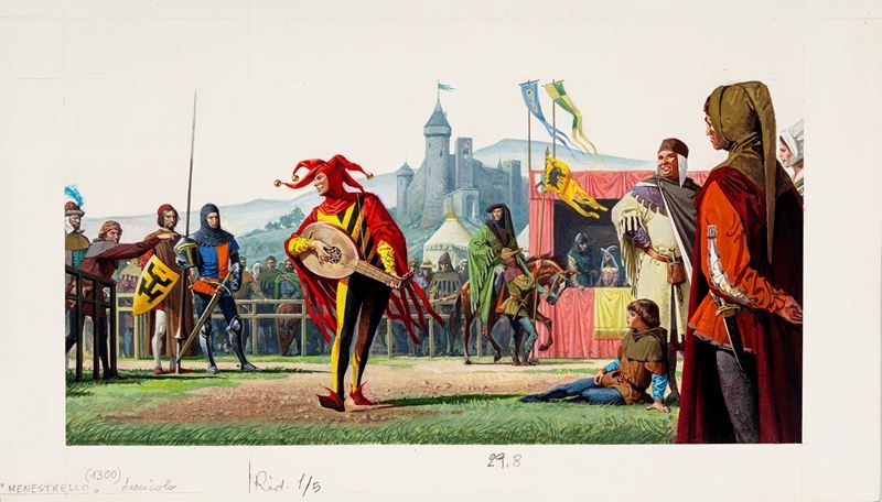 Artwork by Severino Baraldi, Il Medioevo - Menestrello, Made of Tempera On Cardboard