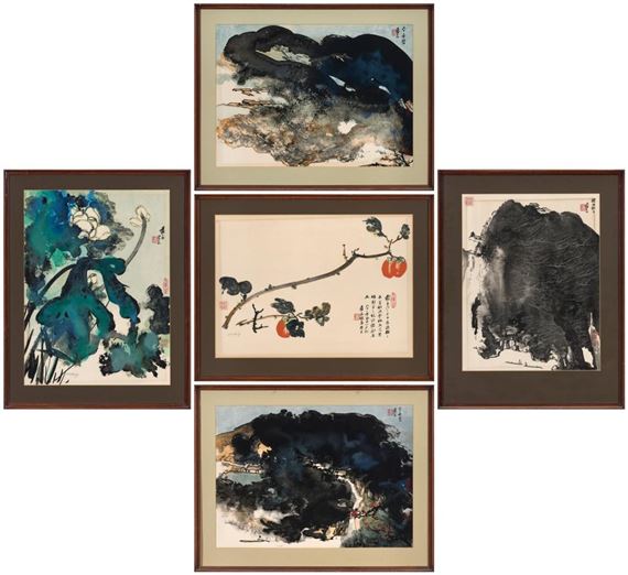 Suite of (5) Lithographs by Zhang Daqian, 1973
