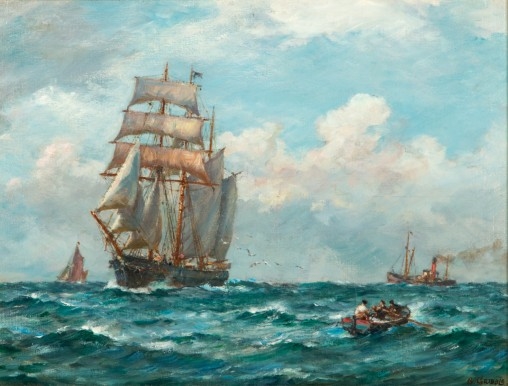 Artwork by Bernard Finegan Gribble, The Schooner, Made of Oil On Board