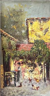 Mujer con gallinas - Manuel Ángel Puchi Fonseca