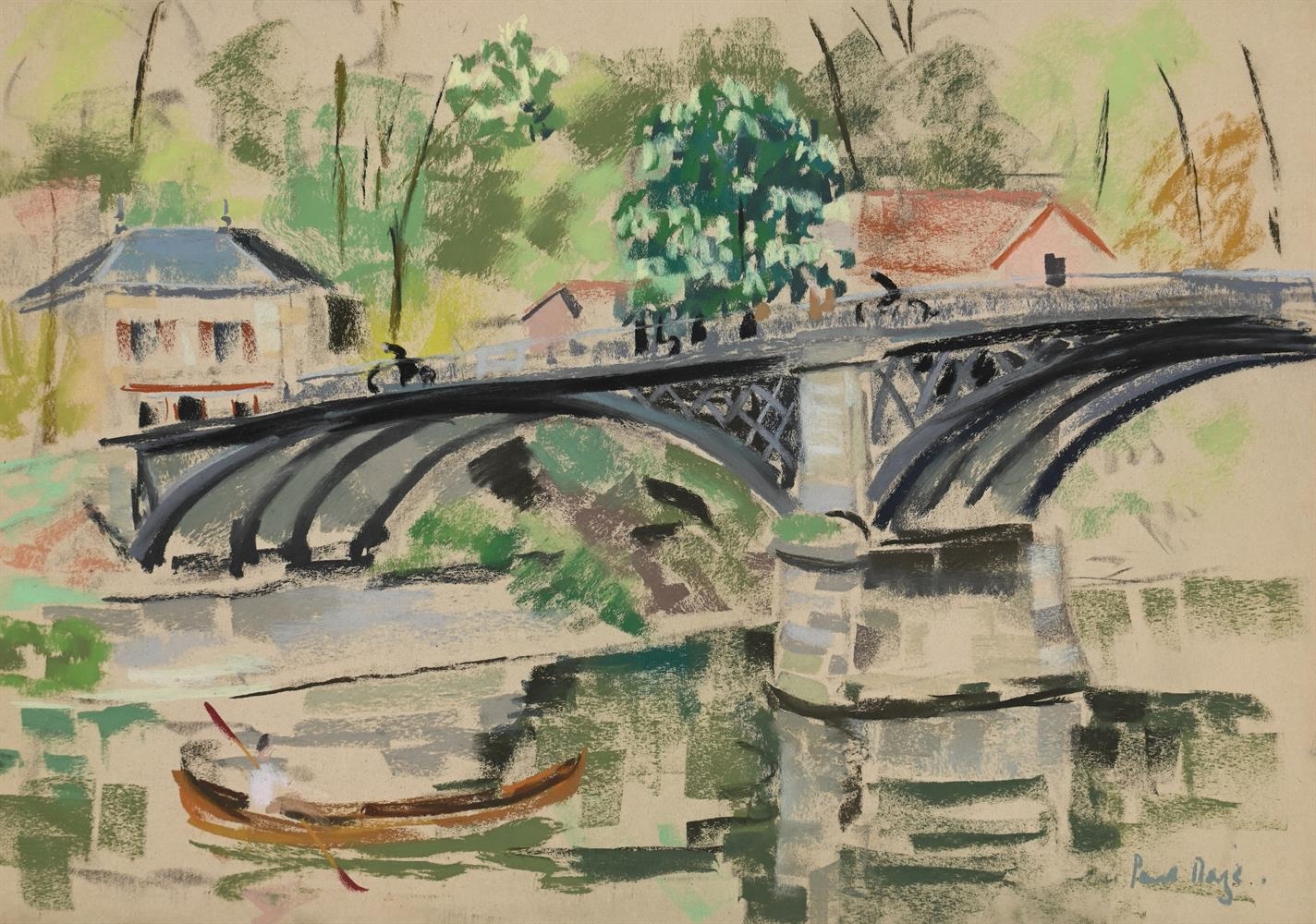 Paul Maze | BOATING UNDER THE BRIDGE | MutualArt