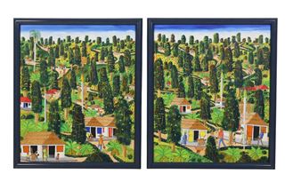 Haitian diptych painting on canvas - J. Felder Dubique