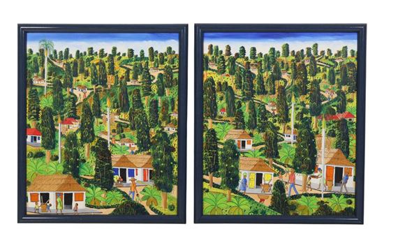 Haitian diptych painting on canvas - J. Felder Dubique