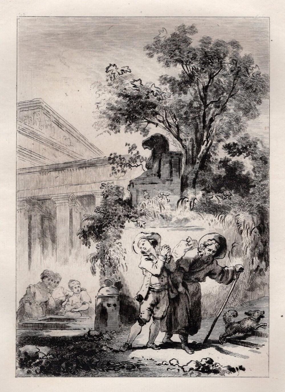 Artwork by Jean-Honoré Fragonard, Brother Philipp's Geese, Made of Etching On Laid Paper