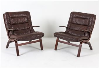 MILJO RANGE FARSTRUP BEECH & LEATHER LOUNGE CHAIRS - Miljo Range