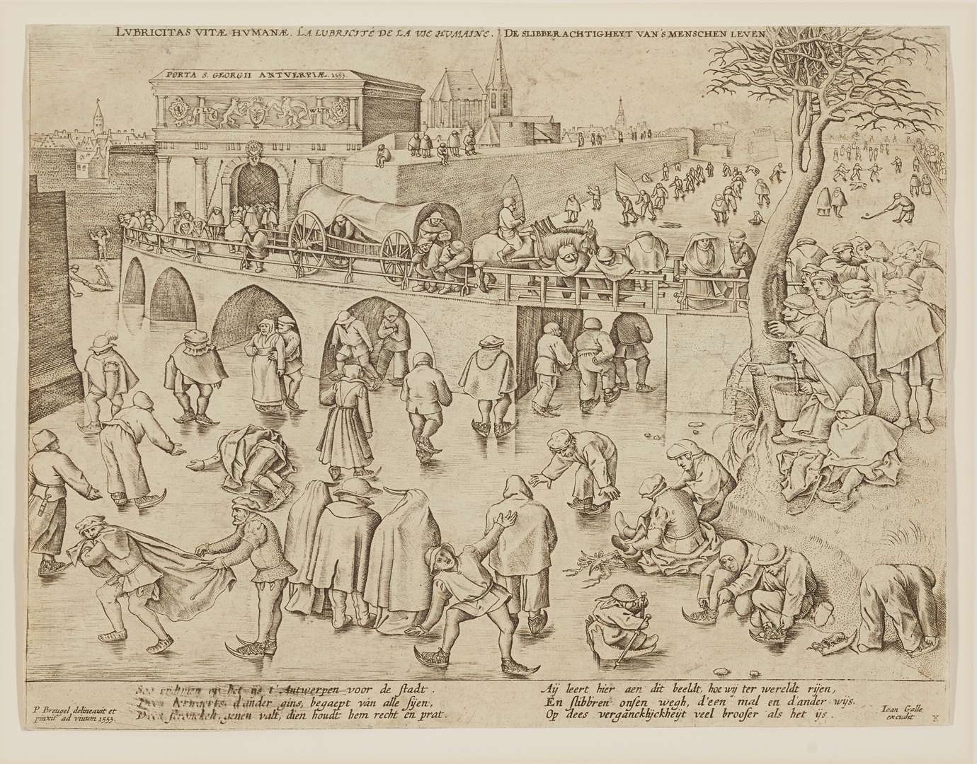 Artwork by Pieter Brueghel the Elder, Frans Huys, ICE SKATING BEFORE THE GATE OF SAINT GEORGE AT ANTWERP, Made of Copper-Plate Engraving On Laid Paper