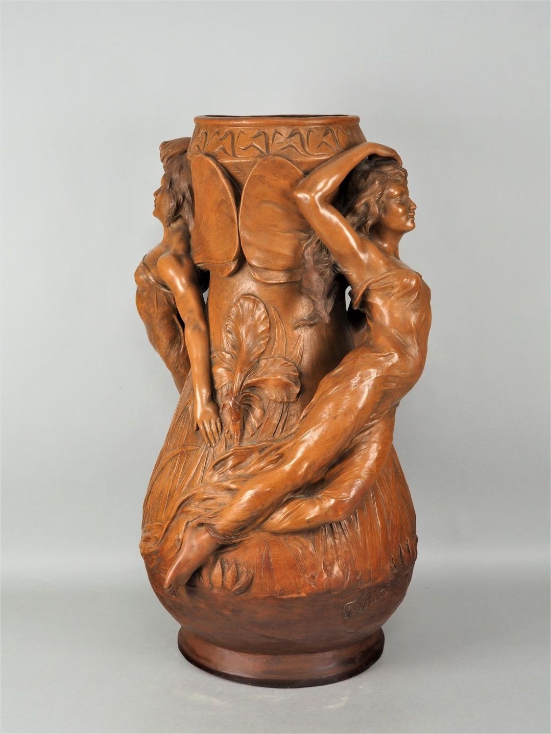 Artwork by F. Bate, Art Nouveau floor standing vase, Made of Terracotta