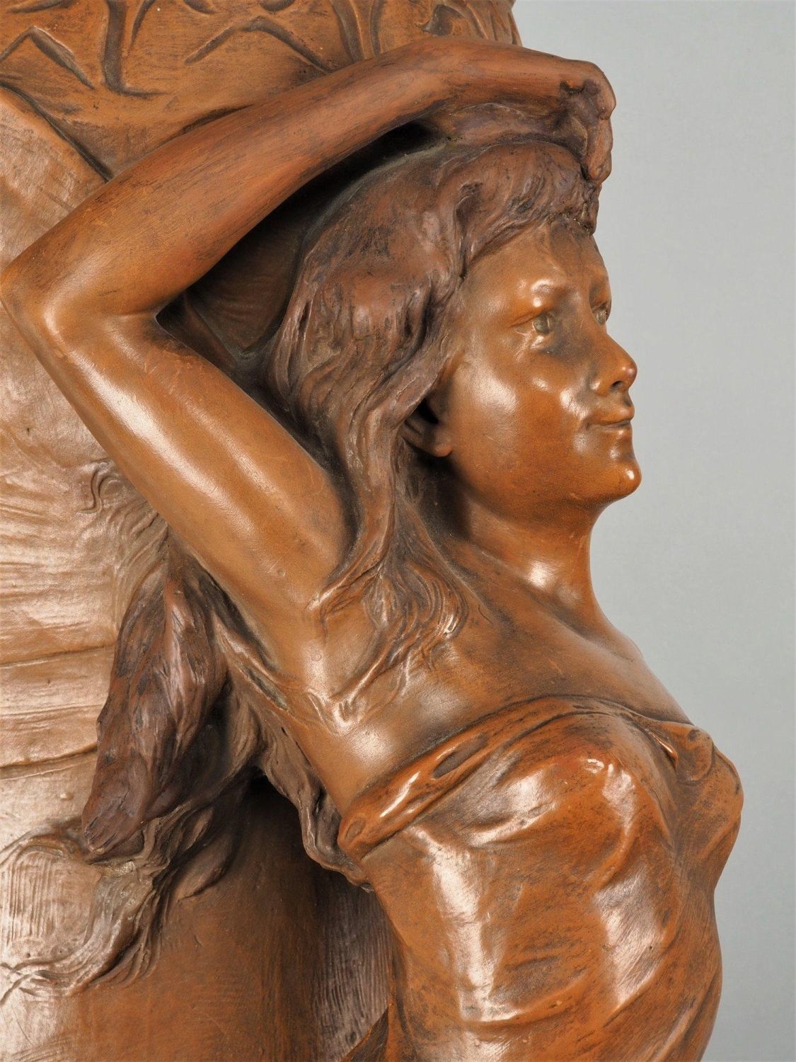 Artwork by F. Bate, Art Nouveau floor standing vase, Made of Terracotta