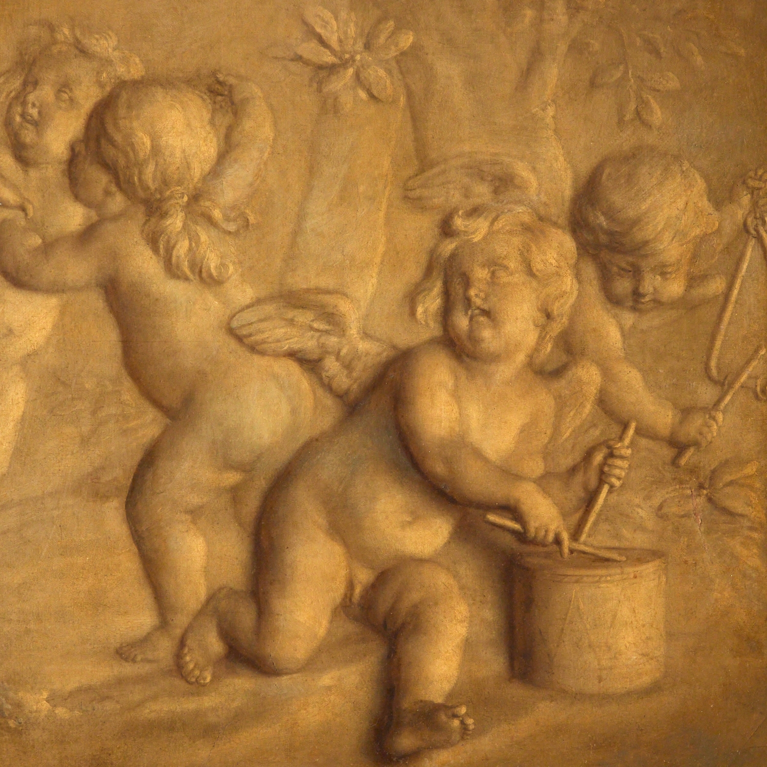 Artwork by French School, 20th Century, Allegorical Group of Dancing Putti, Made of Oil On Canvas