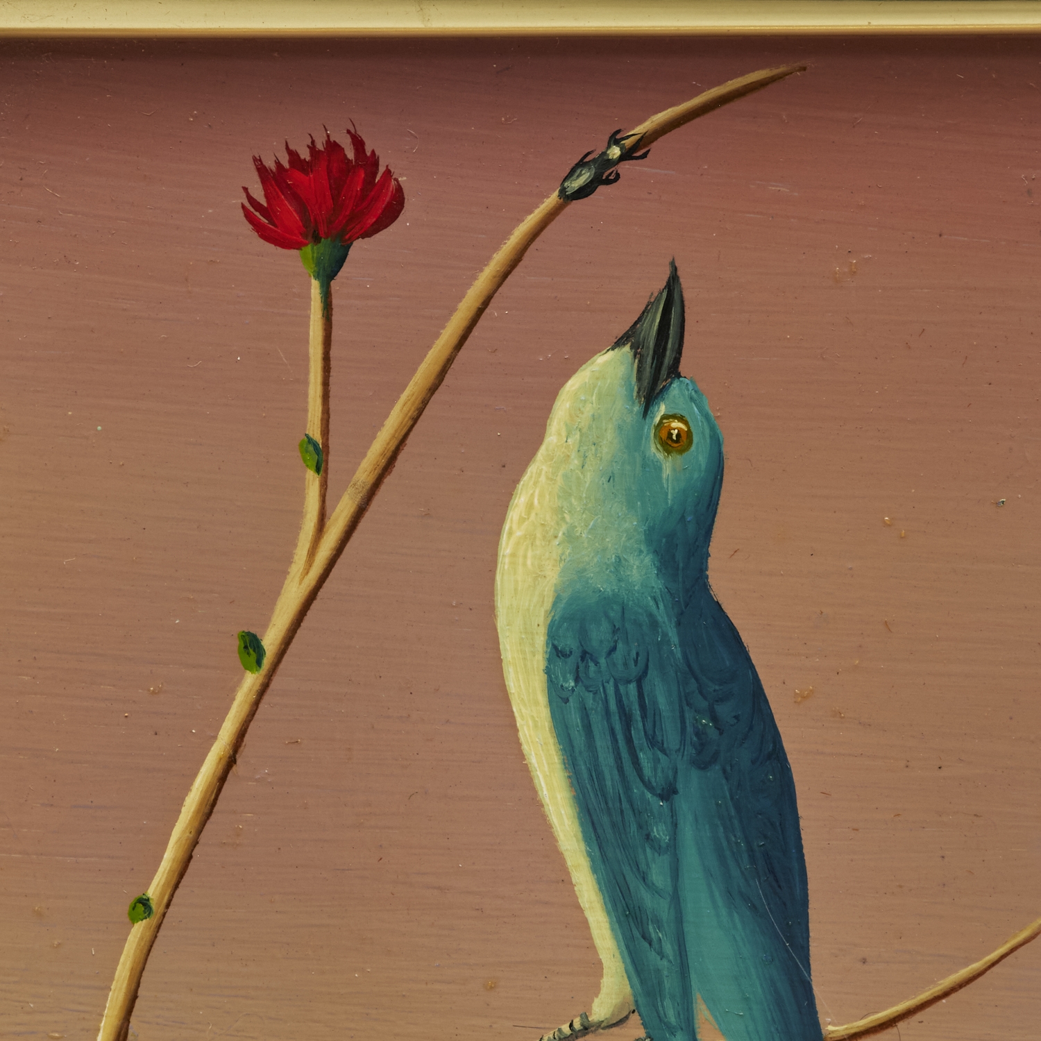 Artwork by Jorge Noceda Sánchez, Bird on Branch, in Surrealist Landscape, Made of Oil On Masonite