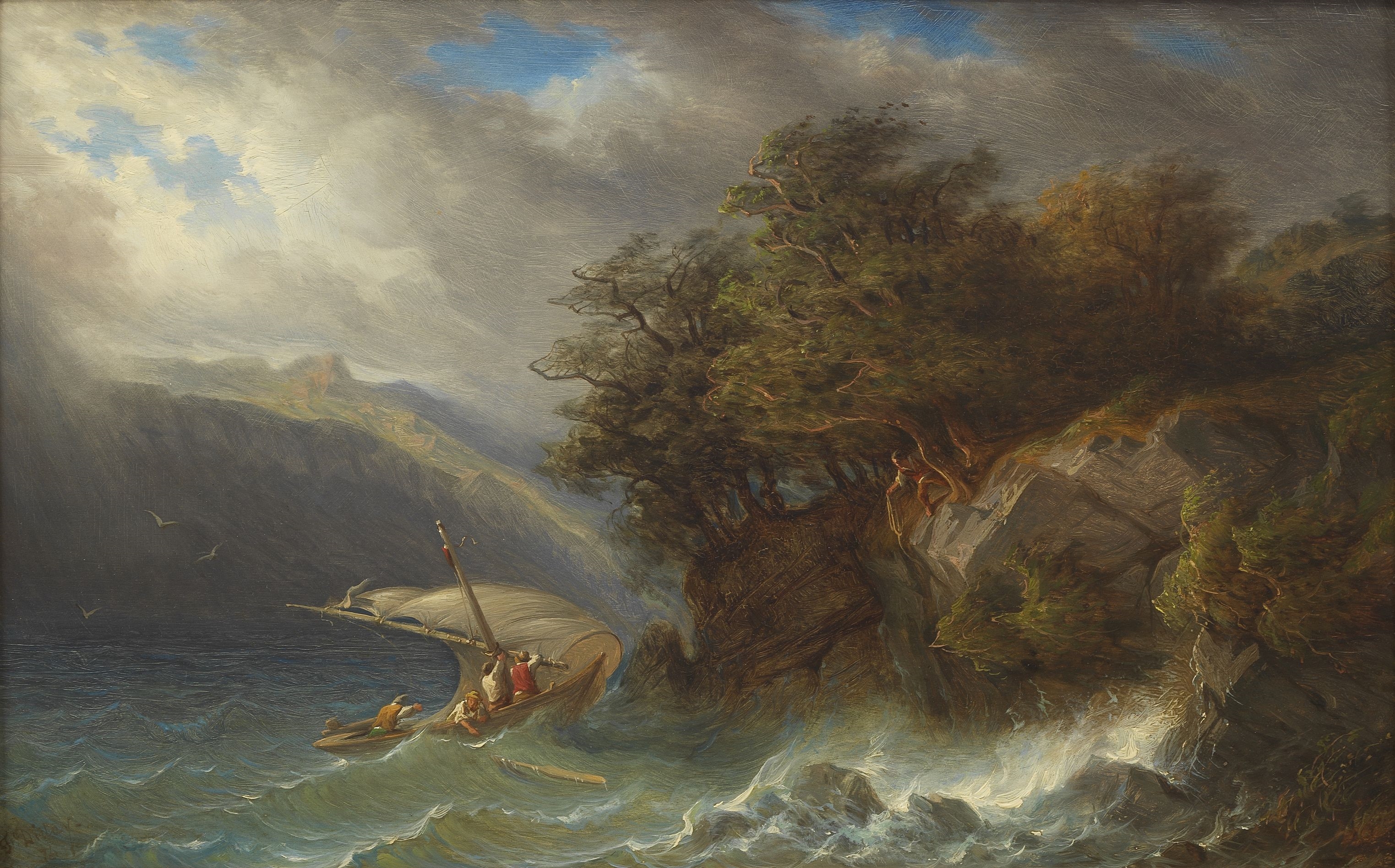 François Diday | Barque sur le lac agité (1834) | MutualArt