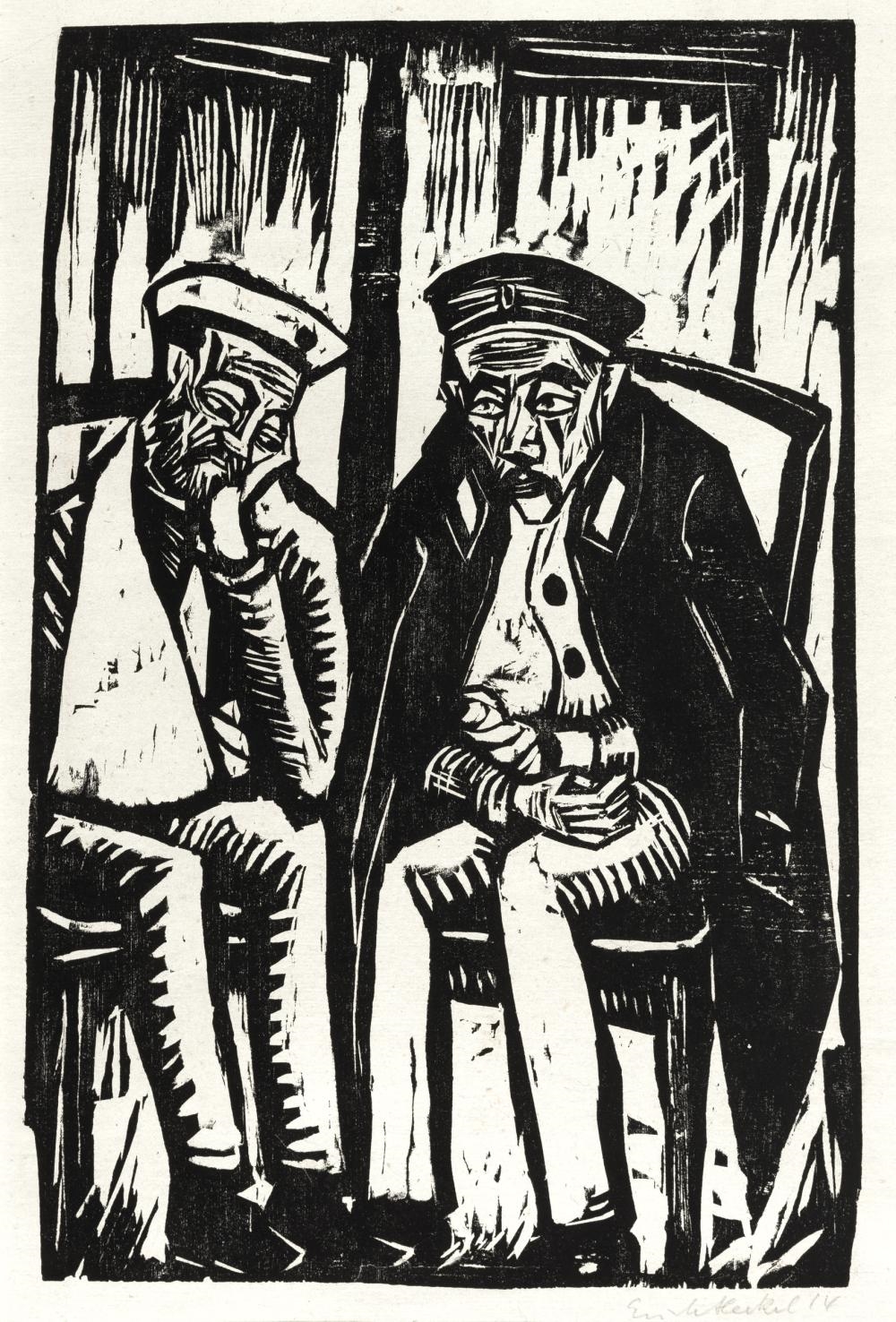 Artwork by Erich Heckel, Zwei Verwundete, Made of Woodcut