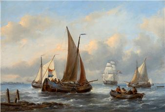 Boats in the Scheldt estuary - Georg Willem Opdenhoff