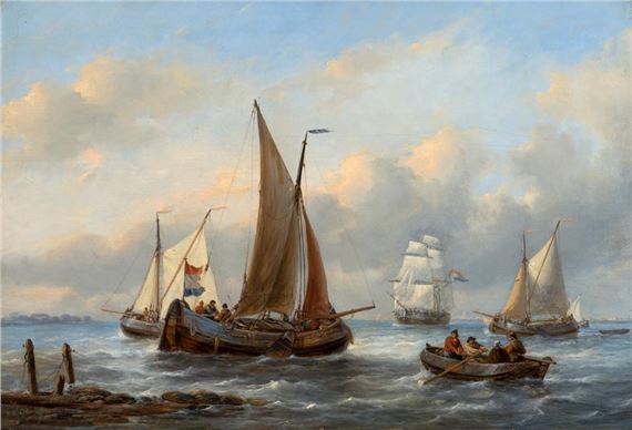 Boats in the Scheldt estuary - Georg Willem Opdenhoff