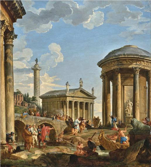 An offering to Aesculapius on the Isola Tiberina, Rome - Giovanni Paolo Pannini