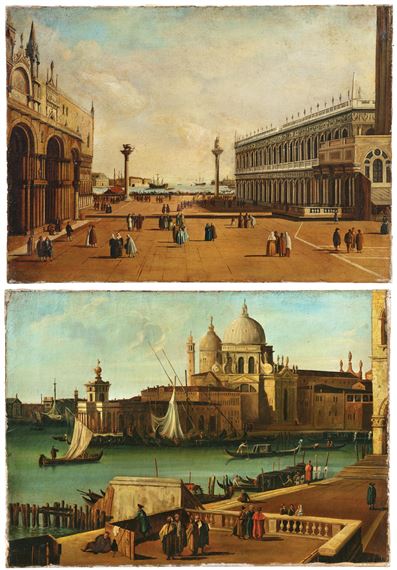 The Piazzetta with the Basilica and the Biblioteca Marciana, Venice; and The Grand Canal with the Punta della Dogana and Santa Maria della Salute, Venice - Canaletto